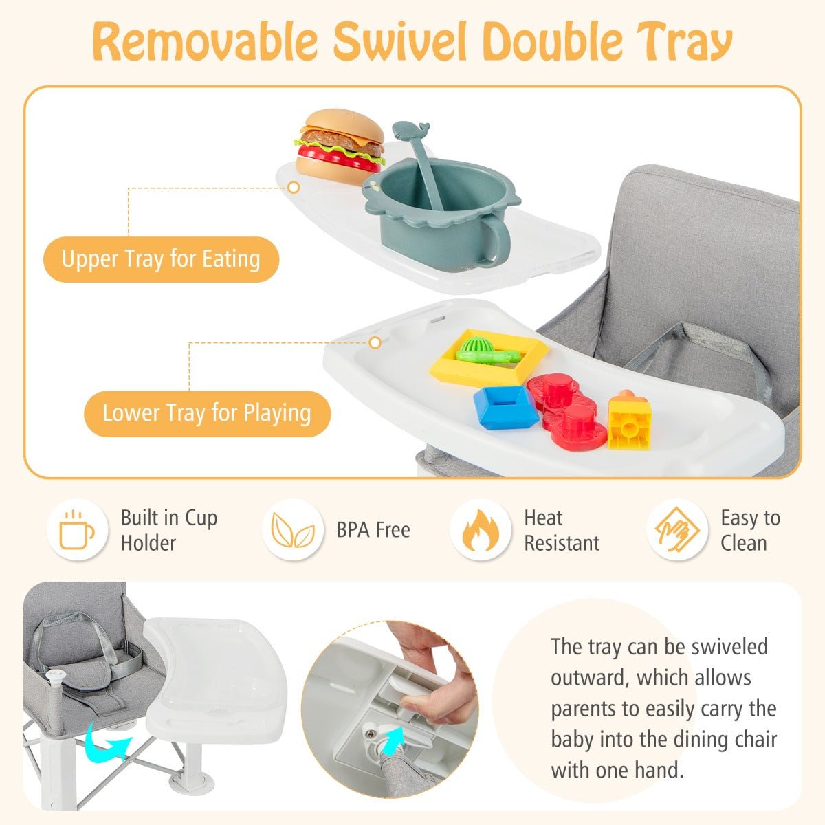 Safe and Practical: Portable Folding Baby Booster Seat with Double Tray