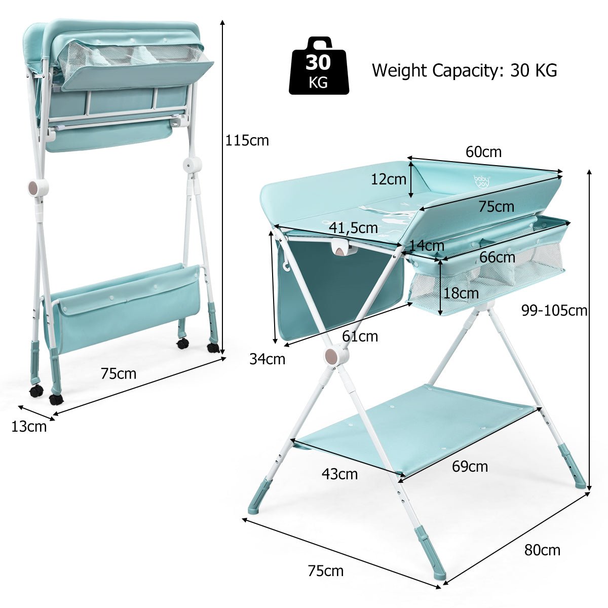 Transformative Adjustable Height Diaper Station - Portable Convenience in Blue