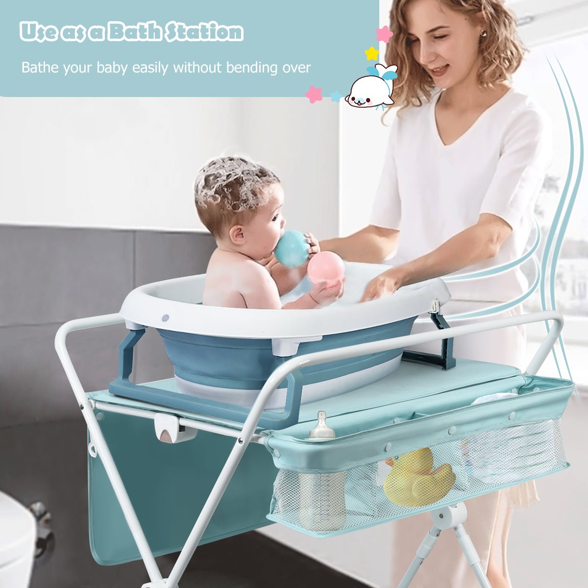 Travel-Friendly Adjustable Height Diaper Station - Blue Convenience for Parents