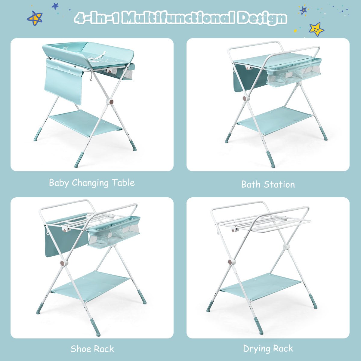 Modern Portable Diaper Changing Station - Blue Design, Adaptable Heights