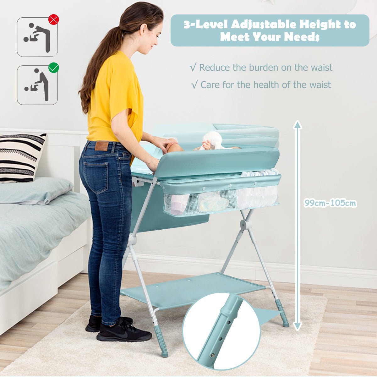 Adaptable Blue Diaper Station - Adjustable Heights for Stress-Free Changing