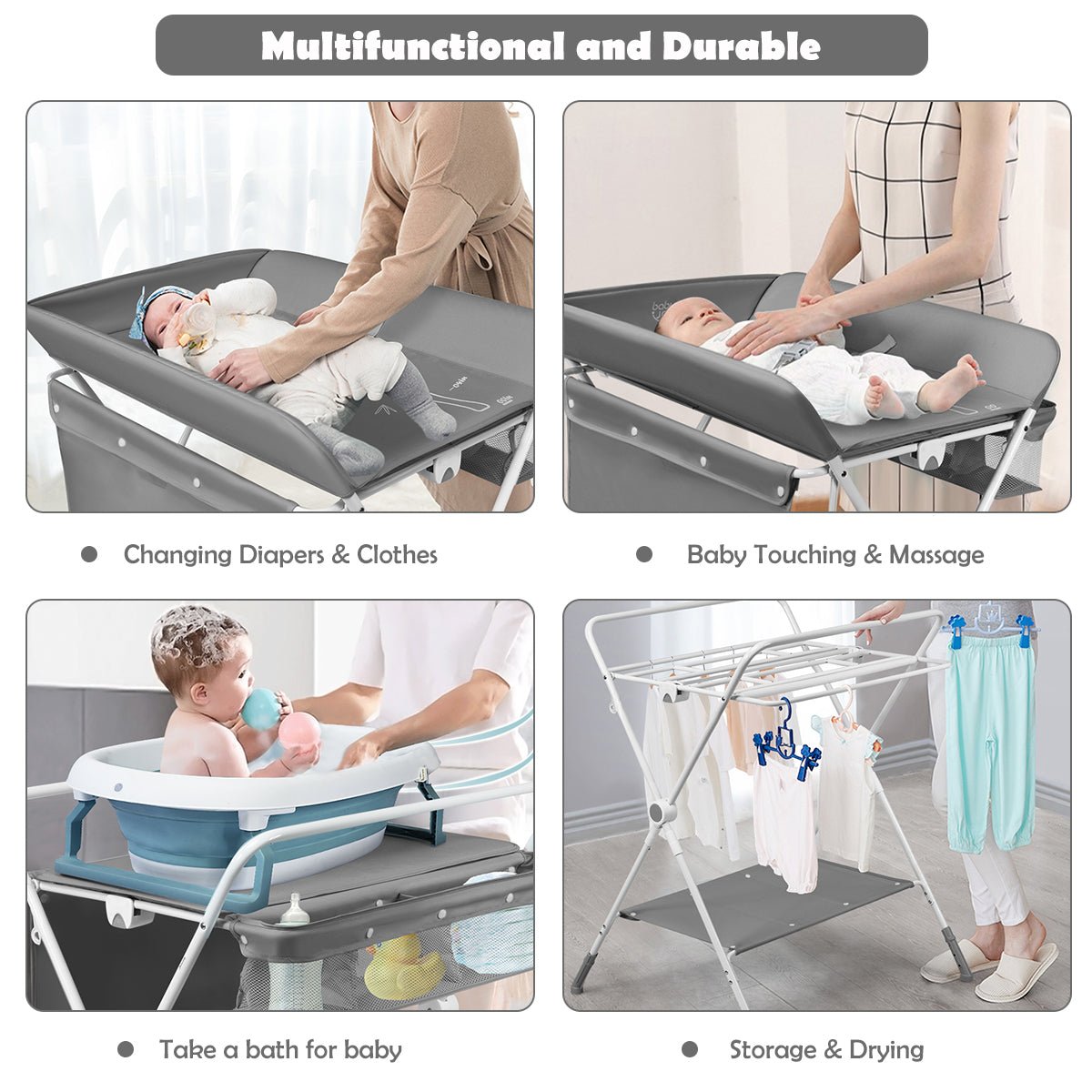 Adaptable Grey Diaper Changing Solution - Portable Multi-Purpose Convenience
