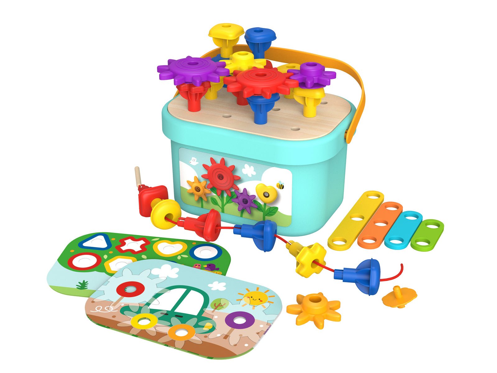 Rainbow Pegs And Cogs Stacking And Lacing Set - Kids Mega Mart