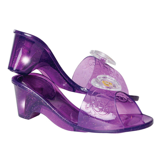 Kids light-up jelly shoes inspired by Disneys Rapunzel, with glittery purple design for playtime.