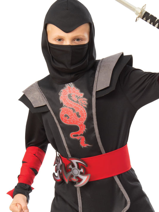 Red Dragon Ninja Boy Costume - Perfect Halloween outfit for adventurous kids at home.