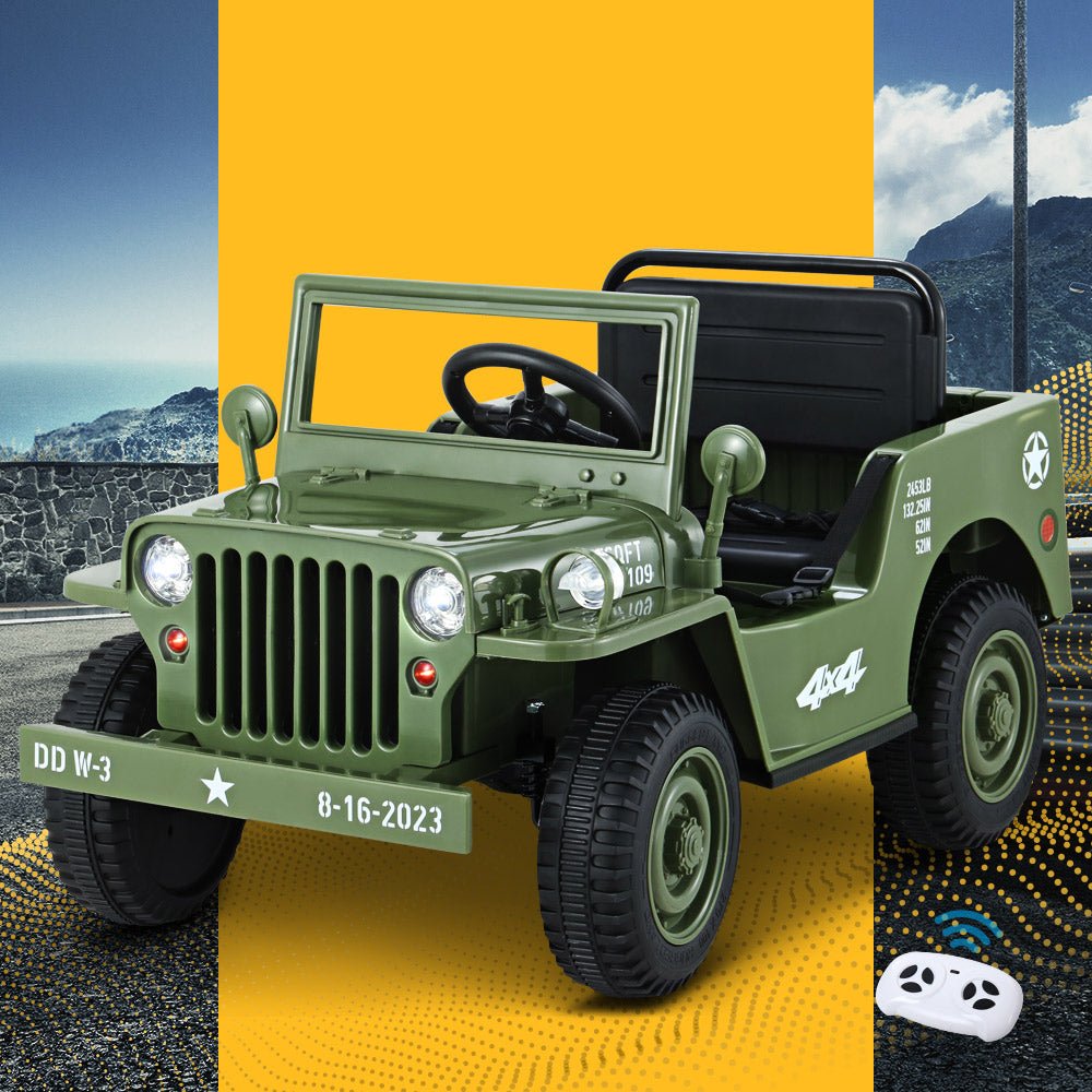 Rigo Kids Ride On Car | 12V Off Road Military Toy in Olive for home adventures Rigo Kids Ride On Car | 12V Off Road Military Toy in Olive for home adventures