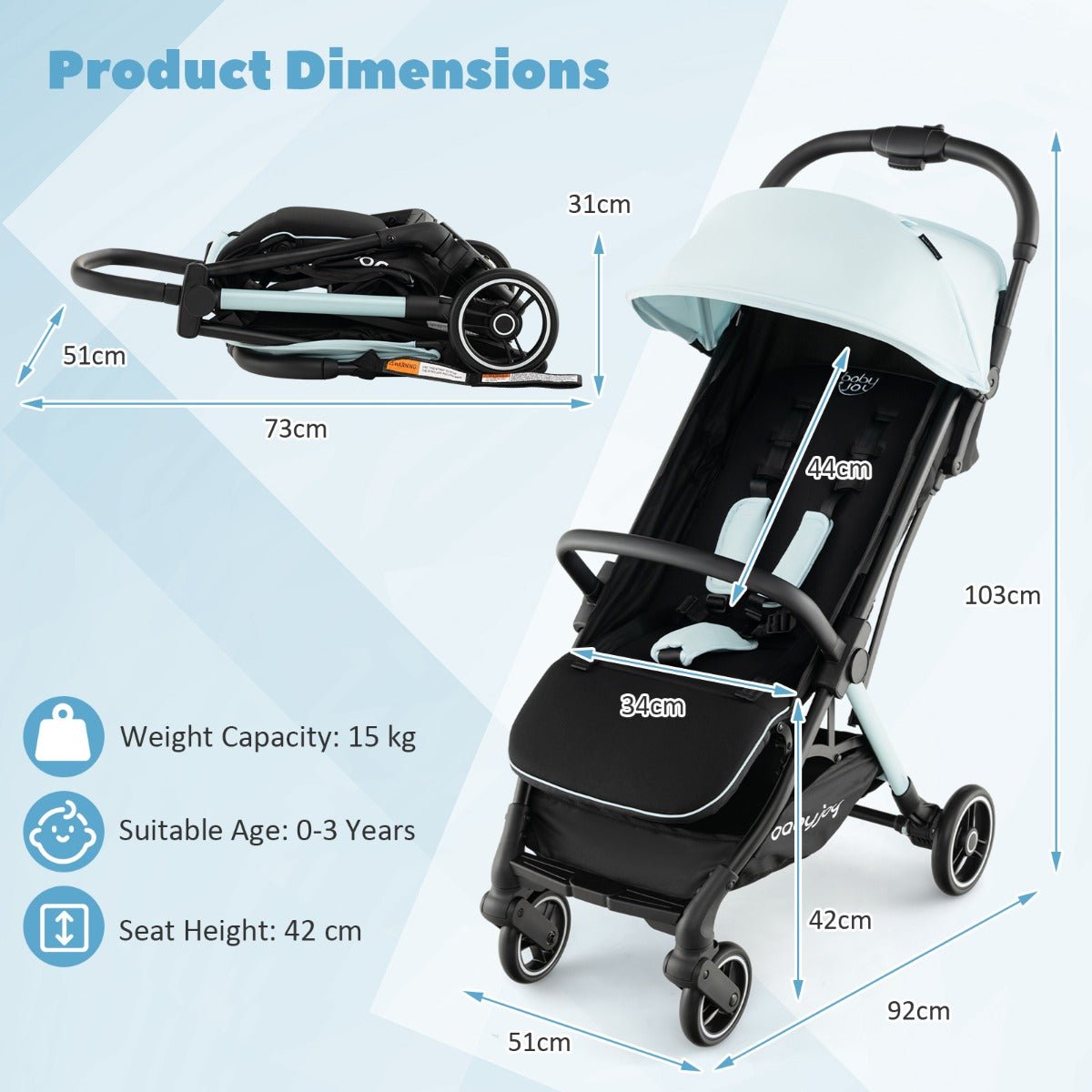 Explore with Ease: Blue Gravity Fold Stroller