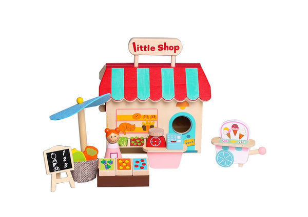 Shop Kaper Kidz Grocery Store with Carry House - a fun playset for kids with toy carry house, cashier desk, vegetable stand, and ice cream cart.