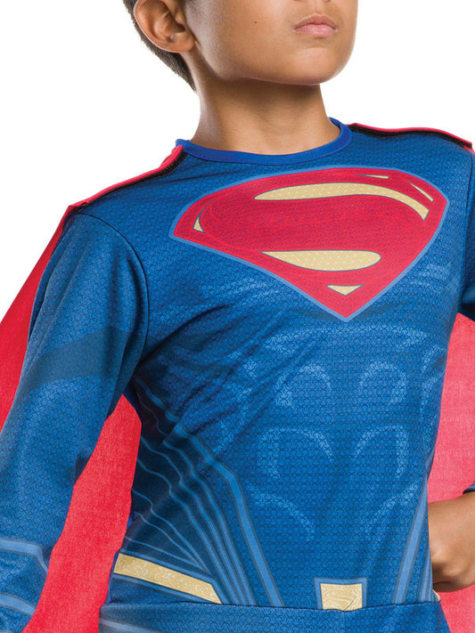 Kids Superman costume with cape, perfect for imaginative play at home.