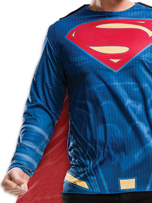Superman Dawn of Justice adult costume top with cape for DC Comics fans at home.