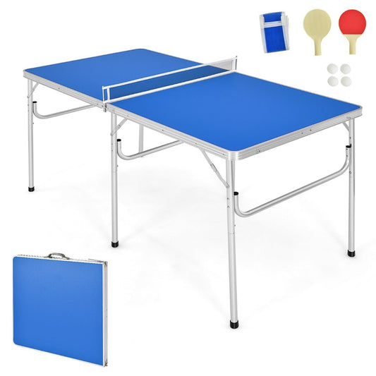 Blue Foldable Table Tennis Set: Paddles and Balls Included