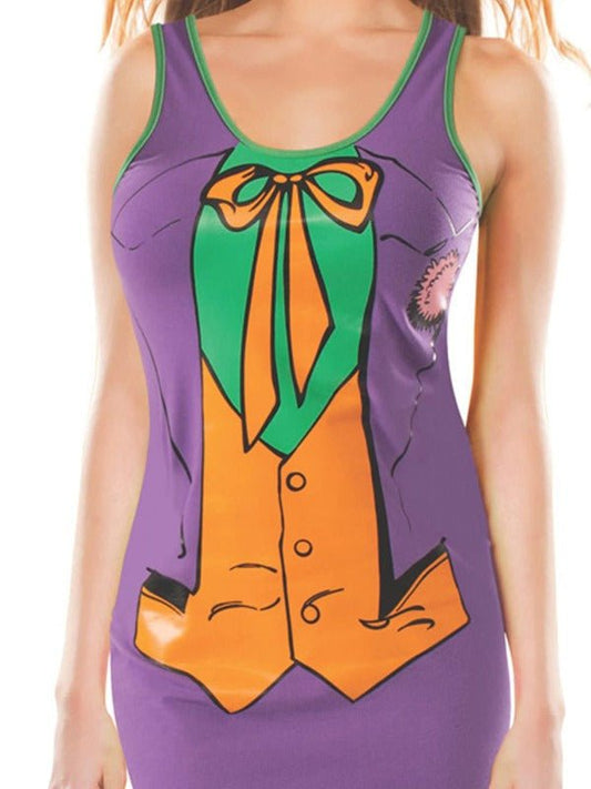 DC Comics Joker tank dress for adults, perfect for comic-inspired home dress-up.