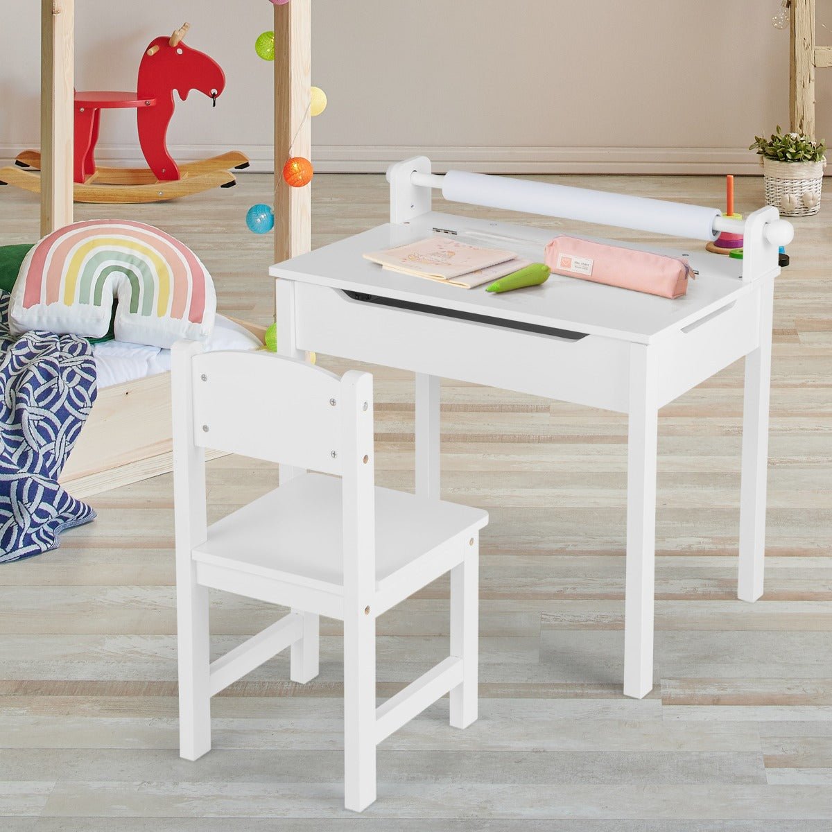 Toddler Art Corner: Table & Chair Set with Paper Roll Holder