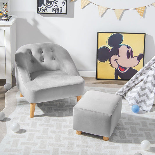 Children's Grey Sofa Chair & Stool - Ages 3-5, Matching Set