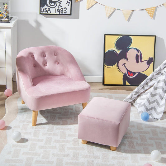 Children's Pink Sofa Chair & Stool - Ages 3-5, Matching Set