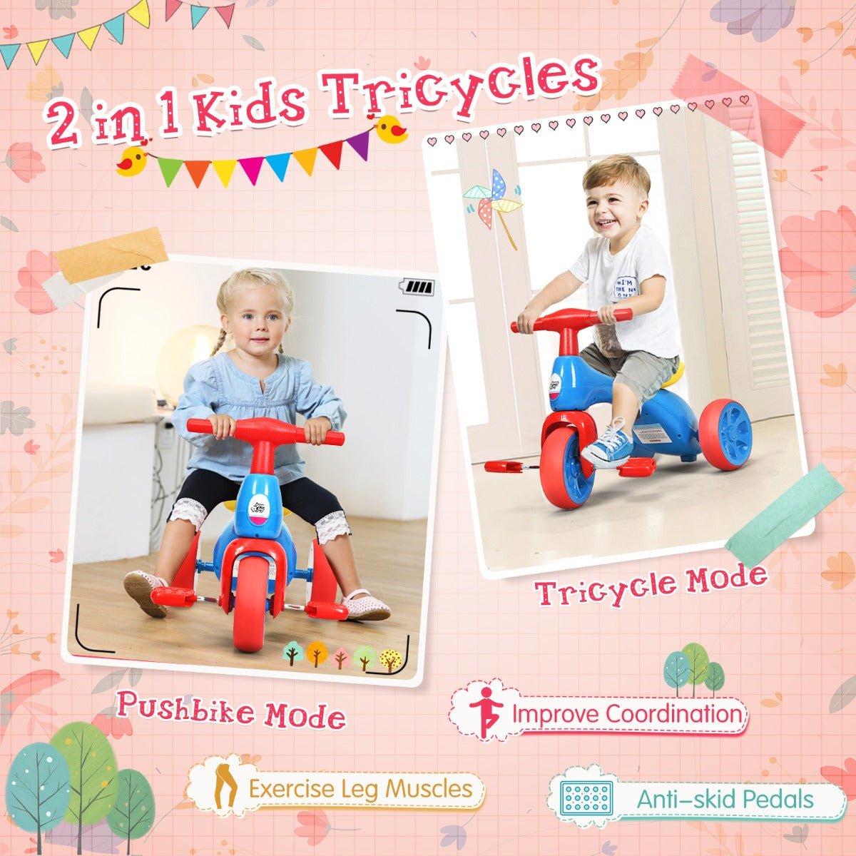 Pedal-Powered Excitement: Blue Toddler Tricycle with Foot Pedals for Kids