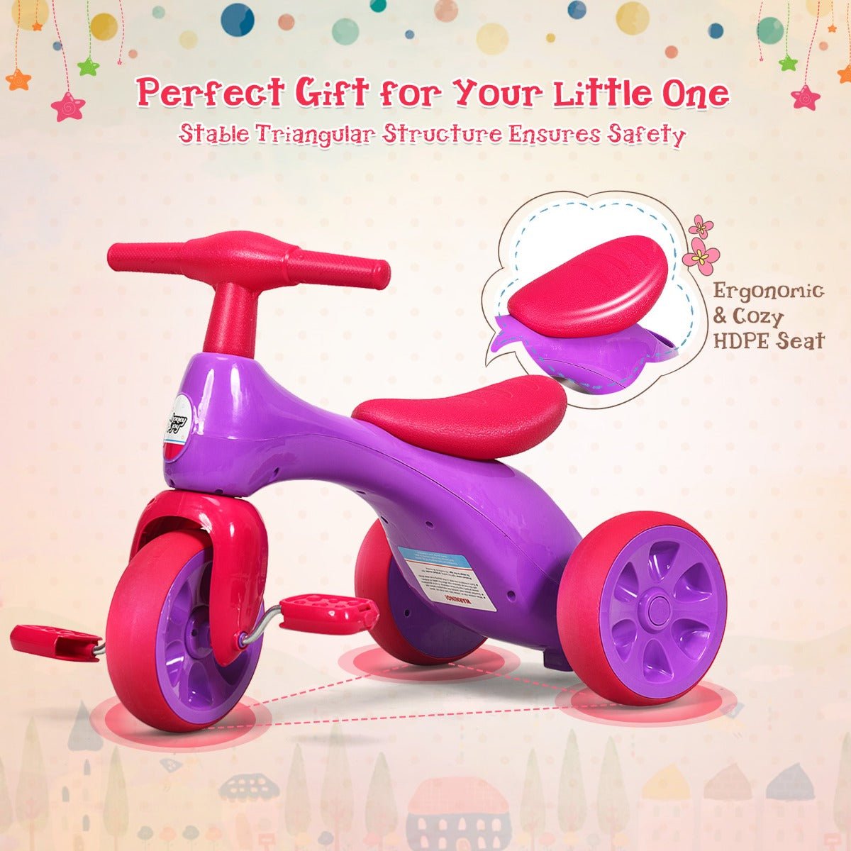 Pink Adventure: Toddler Tricycle with Foot Pedals for Little Riders