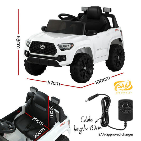 White 12V Toyota Ride On Car for children, electric off-road Jeep toy with battery.