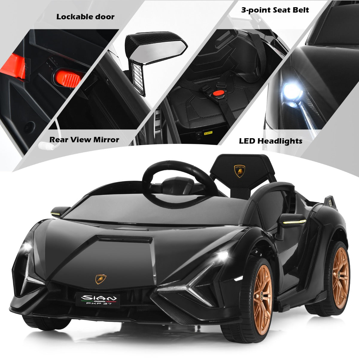 Red Lamborghini kids electric car with remote control, ideal for thrilling home rides.