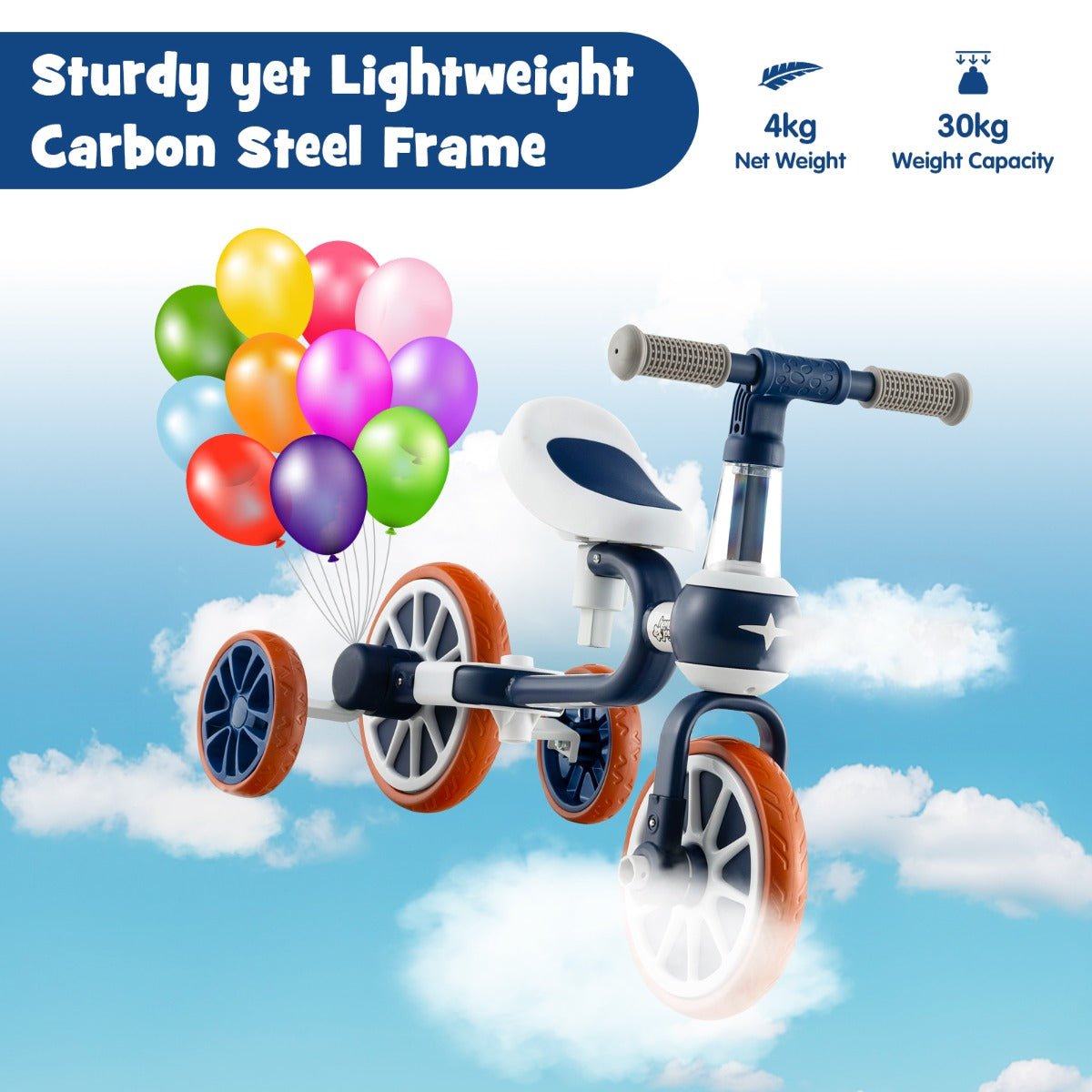 Navy Blue Kids 4-in-1 Trike Bike - Adjustable Parent Push Handle