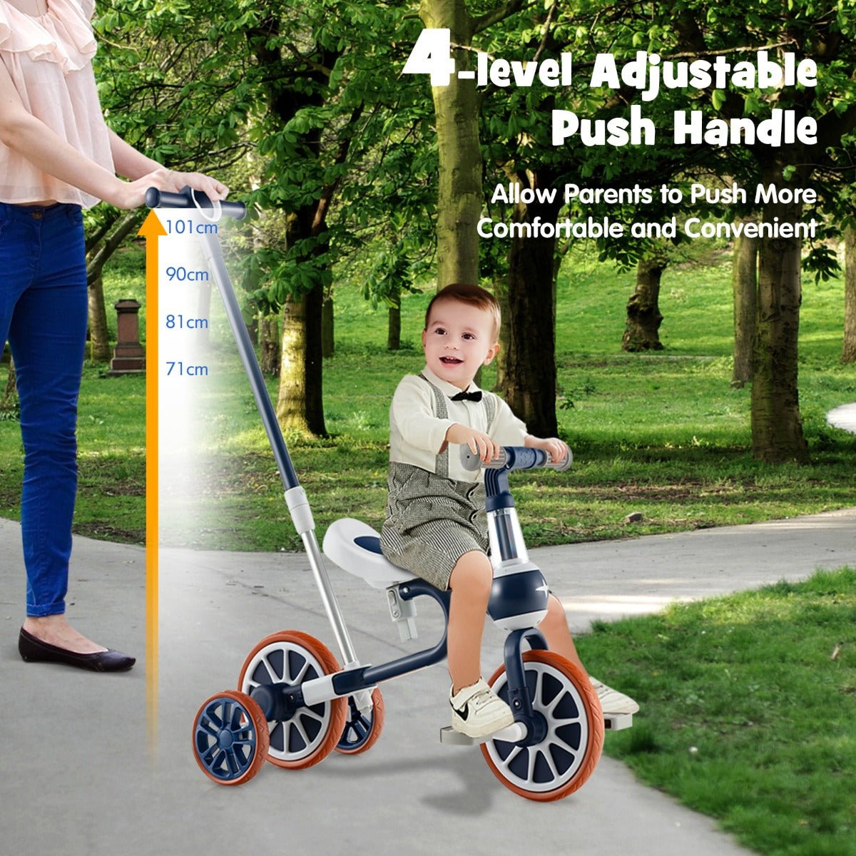 Kids 4-in-1 Navy Blue Trike Bike - Adjustable Push Handle