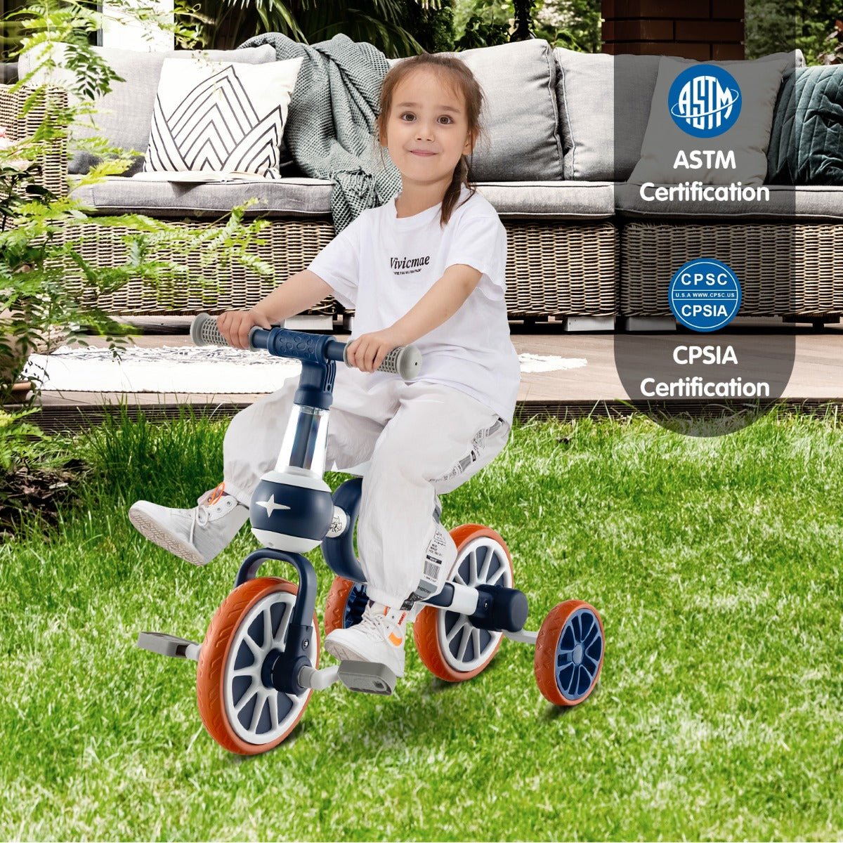 4-in-1 Navy Blue Trike Bike - Adjustable Parent Push Handle for Kids
