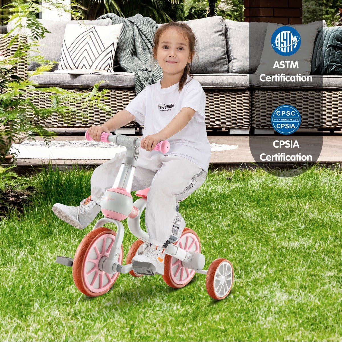 Adjustable Push Handle Kids Trike - Pink 4-in-1 Bike for Ages 2-4