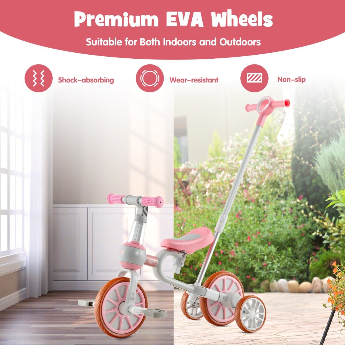 Adjustable Push Handle Pink Trike Bike - 4-in-1 for Ages 2-4 Adjustable Push Handle Pink Trike Bike - 4-in-1 for Ages 2-4