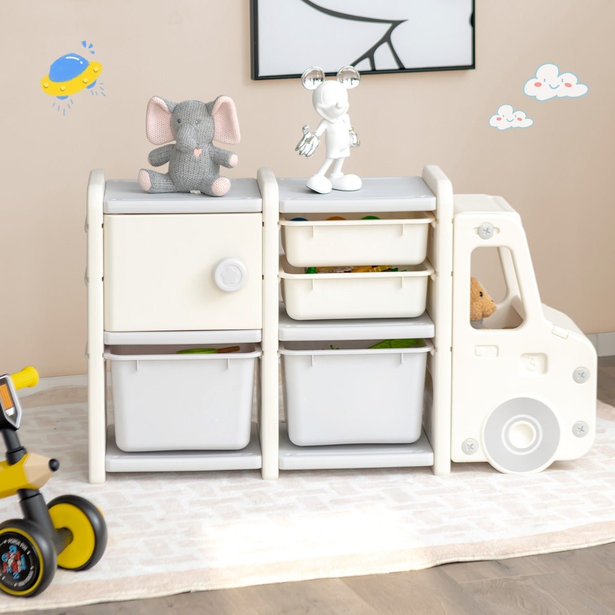 Grey Truck Shaped Kids Storage Cabinet: Where Play Meets Organization