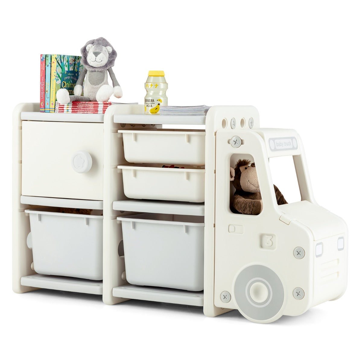 Truck Shaped Kids Storage Cabinet | Grey Toy Organizer