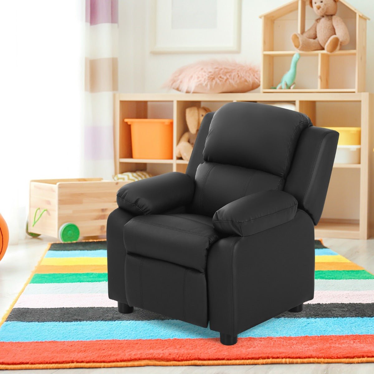 Black Upholstered Kid Lounge Sofa: Easy-Clean PU Cover for Playroom