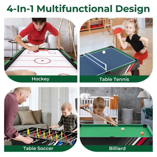 Kids 4-in-1 Multi-Game Table | Soccer, Hockey, Billiards and Tennis set for home fun