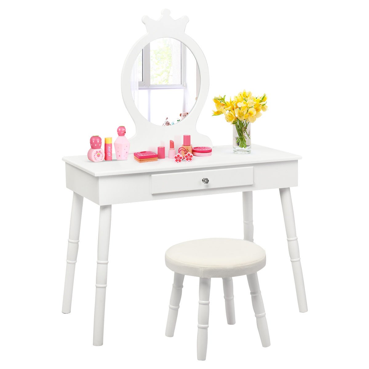 Little Girls White Vanity Set with Real Mirror - Glam and Play