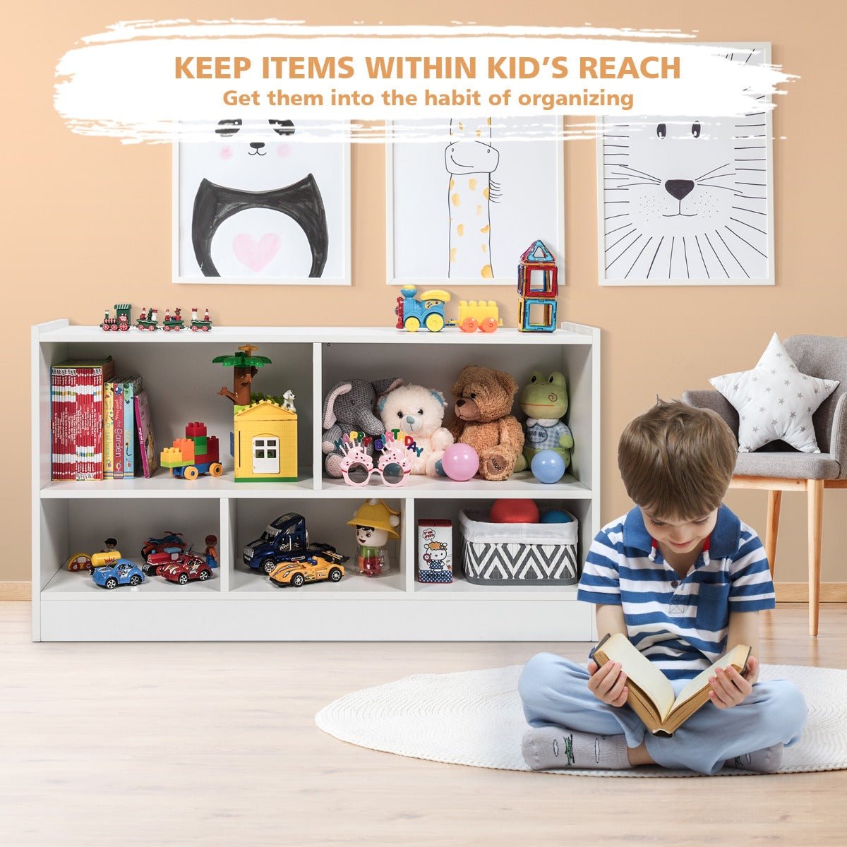 Multi-Shelf Toy and Book Storage in White