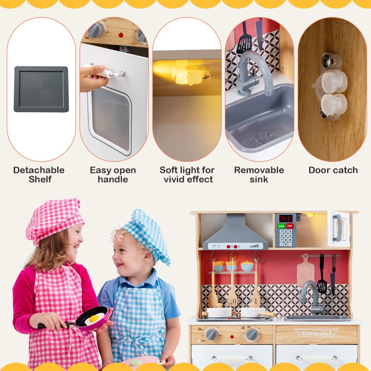 Wooden Kids Kitchen Set with Range Hood - Fun and Educational Wooden Kids Kitchen Set with Range Hood - Fun and Educational