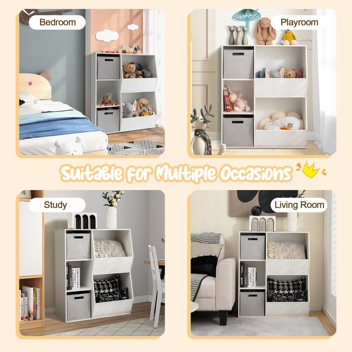 Wooden Toy Organizer for Children - 5 Cubbies & Drawers, Clutter-Free