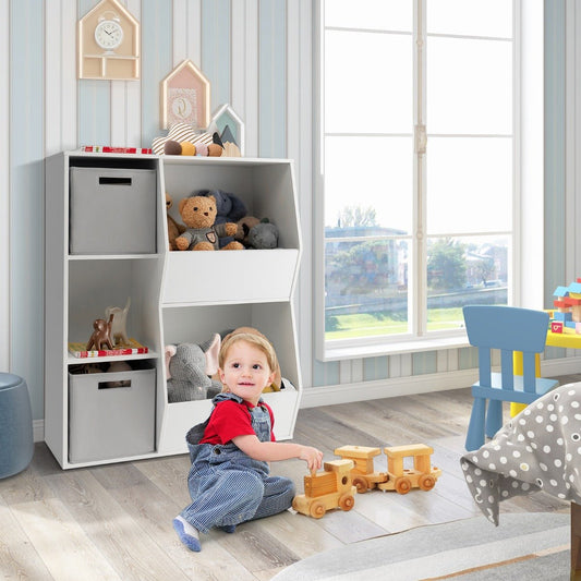 Kids Wooden Storage Organizer - 5 Cubbies & Drawers, Neat Toy Solution