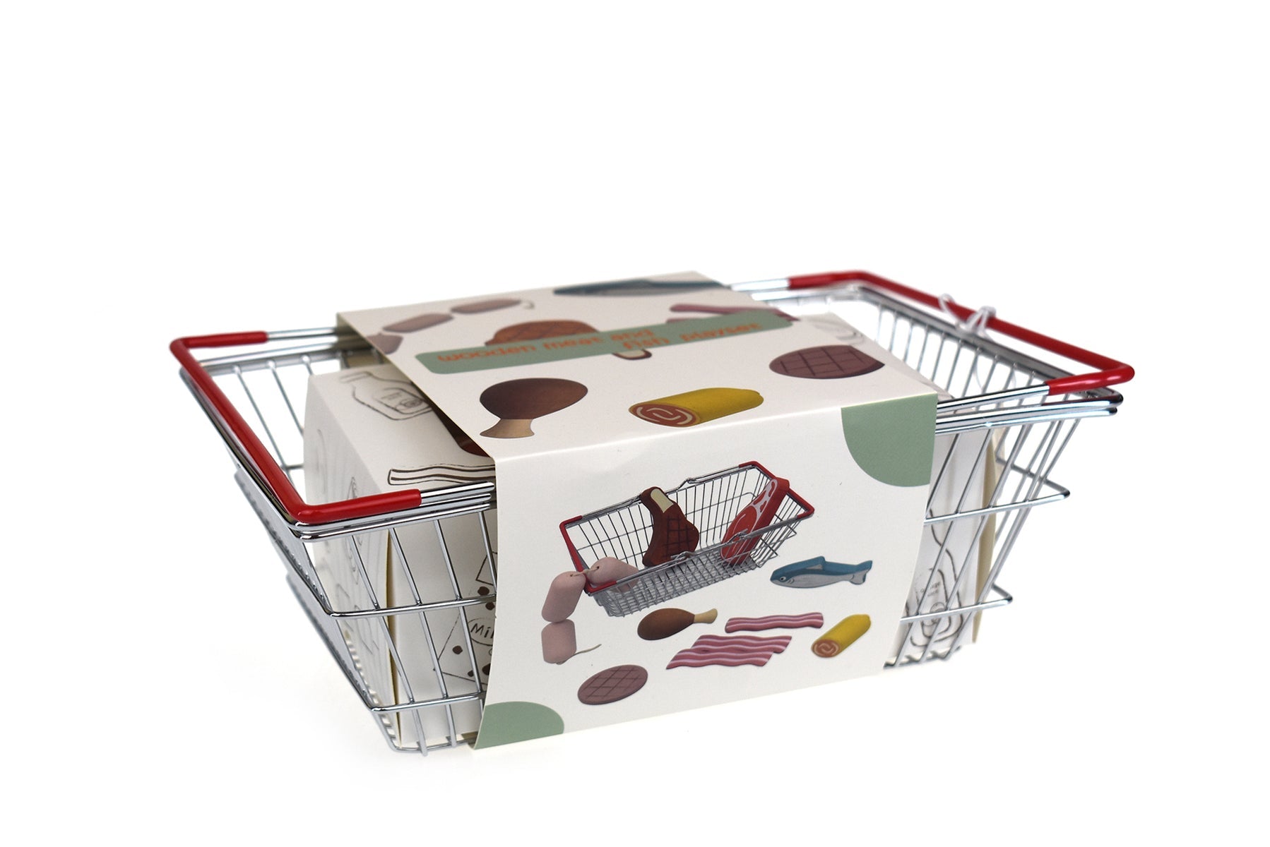 Wooden Meat & Fish Playset With Metal Basket