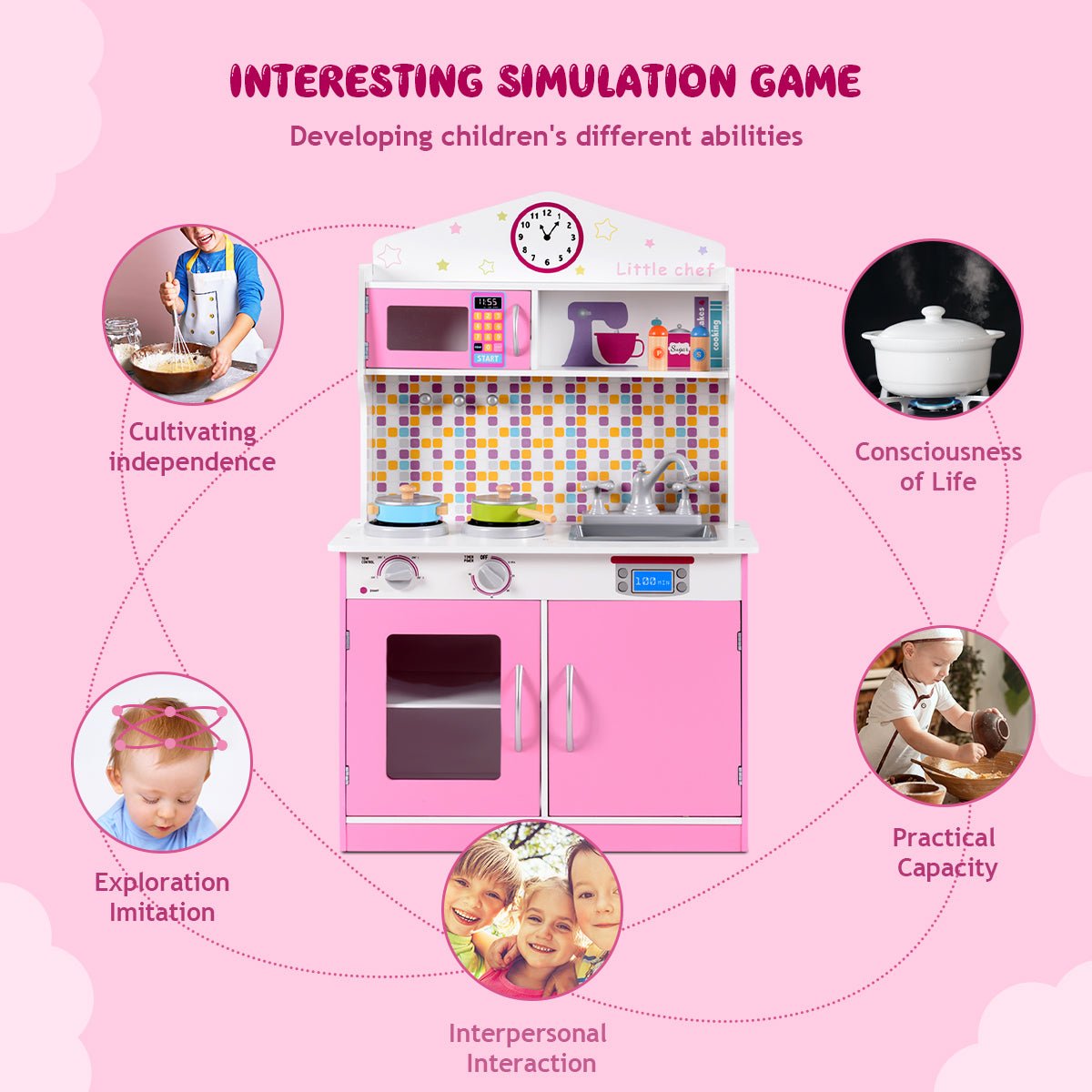 Wooden Toy Kitchen Playset - Hours of Creative Play