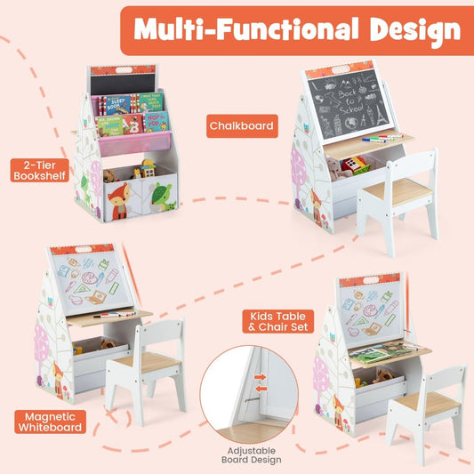 Adorable Woodland Animal Art Easel and Chair Set - Ideal for kids creative play at home