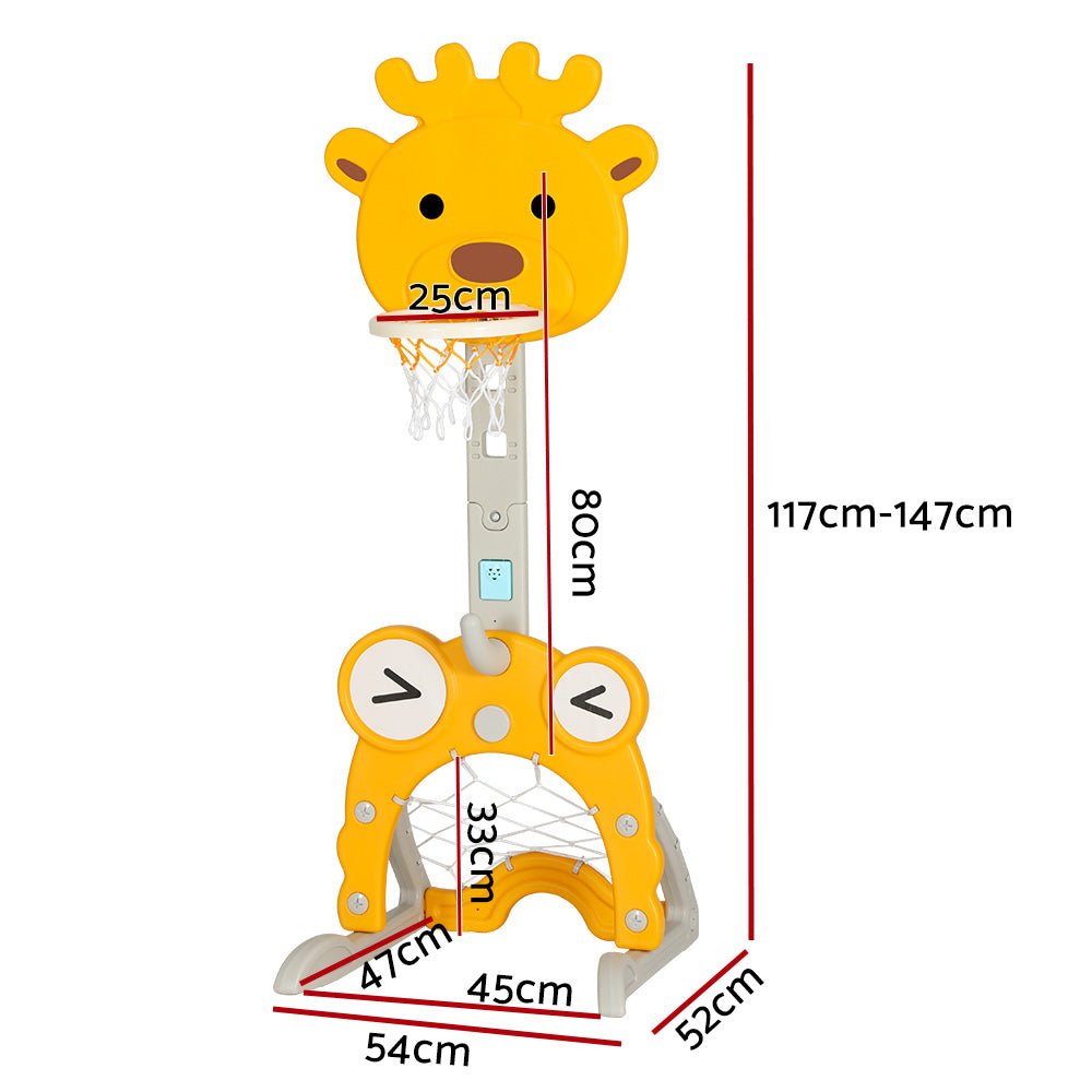 Measurements Yellow Everfit Kids Basketball Hoop Stand - 5 in 1 Multiple Games
