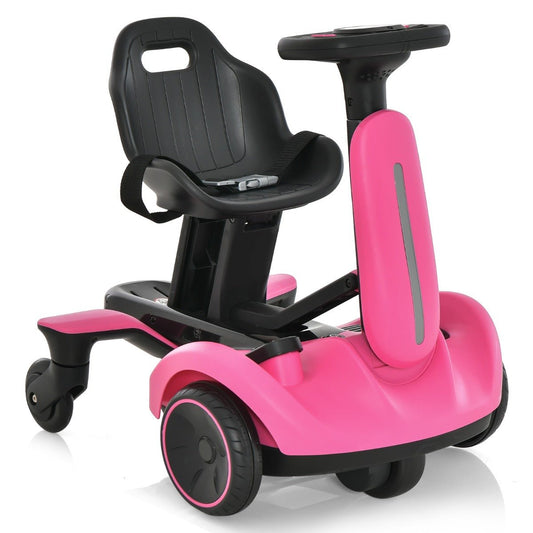 Kids pink Zoomy Drift Racer electric ride-on car for ages 3-8, fun and safe playtime.