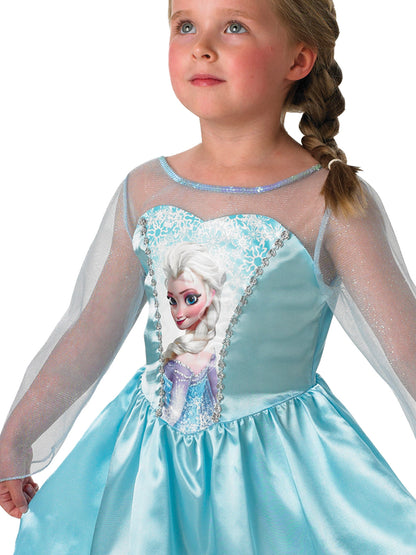 Elsa Frozen princess costume for kids, licensed dress for magical play at home.