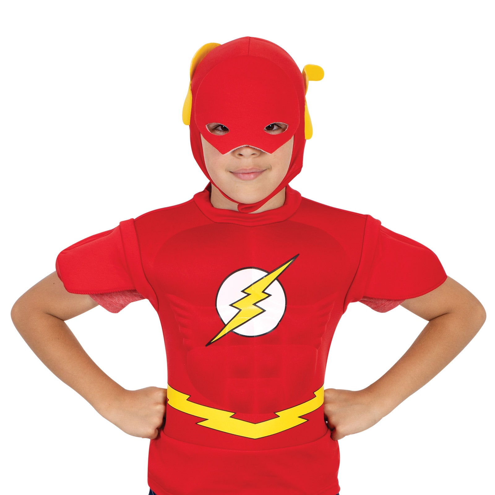 The Flash EVA muscle top with mask, authentic DC Comics costume for kids.