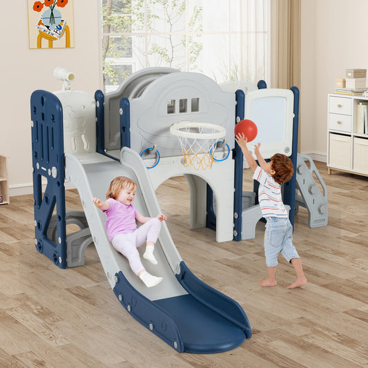 Costway 10 in 1 Toddler Slide Set with Magnetic Whiteboard and Telescope-Blue
