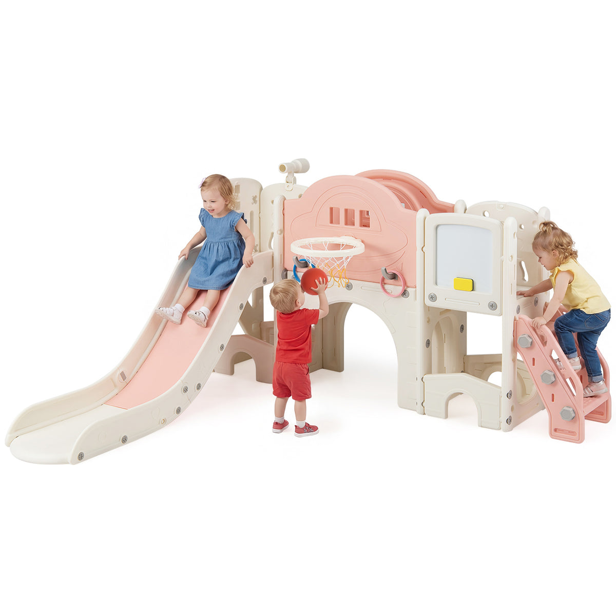 Pink 10-in-1 Toddler Slide Set | Whiteboard & Telescope