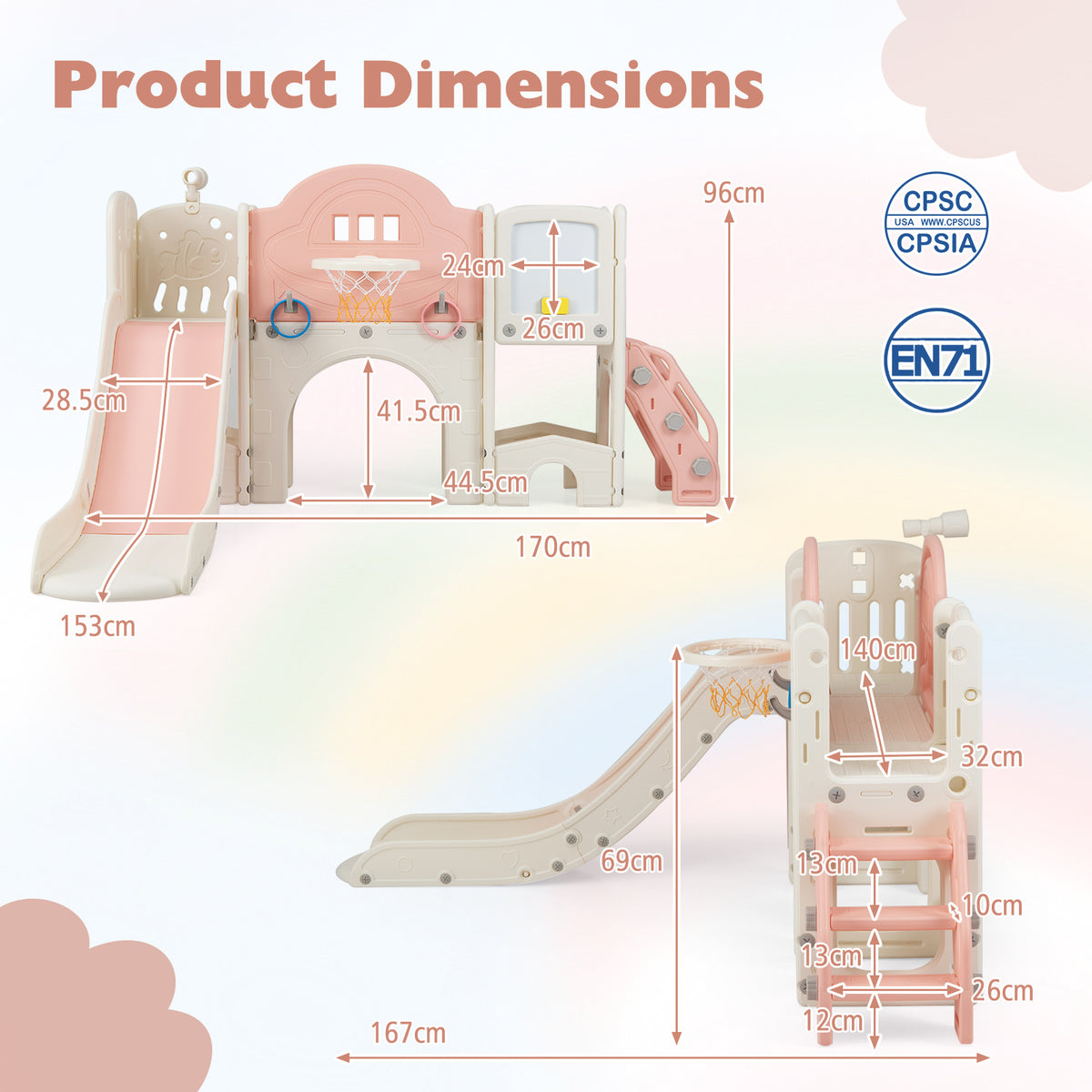 Pink 10-in-1 Toddler Slide Set | Whiteboard & Telescope