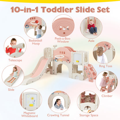 Pink 10-in-1 Toddler Slide Set | Whiteboard & Telescope