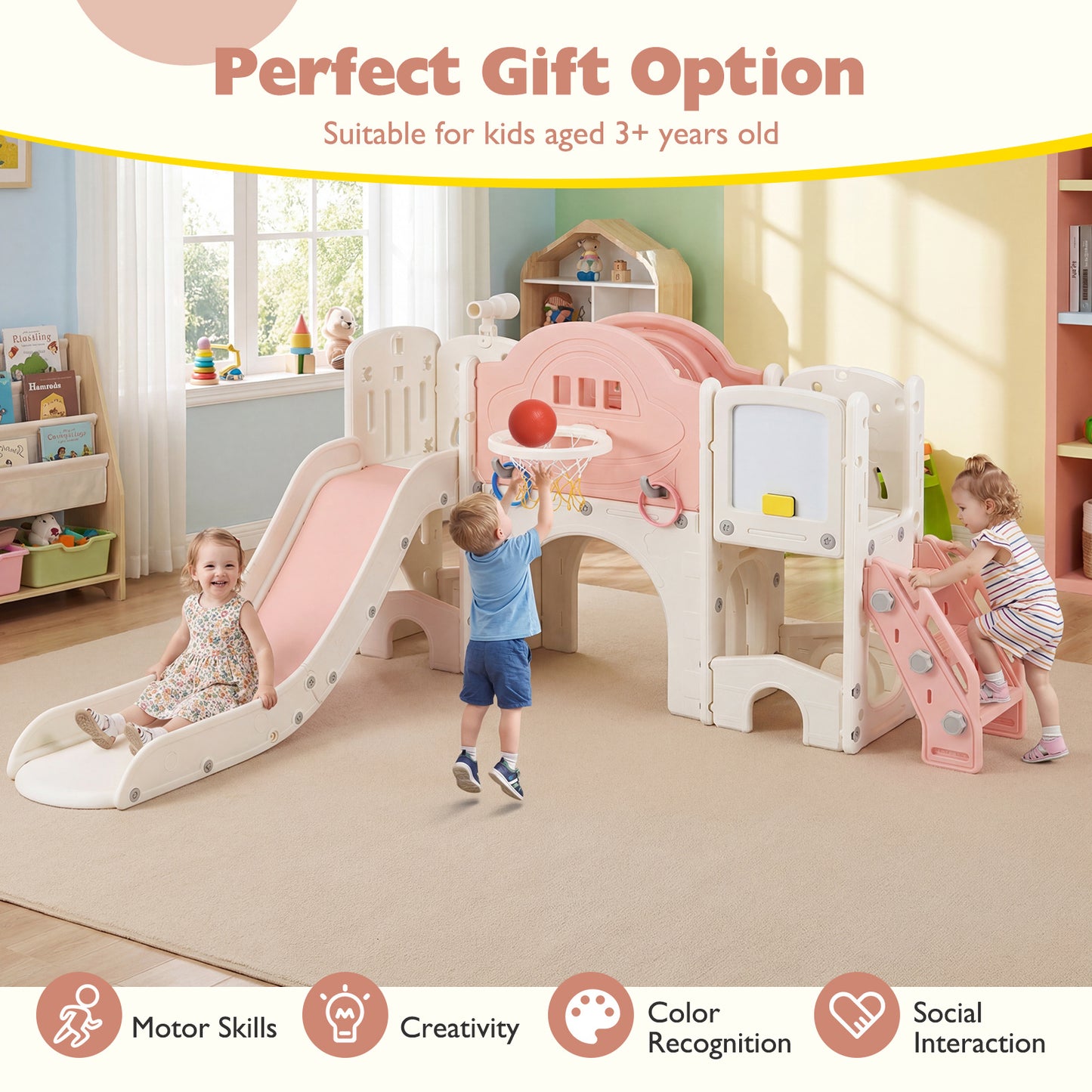 Pink 10-in-1 Toddler Slide Set | Whiteboard & Telescope
