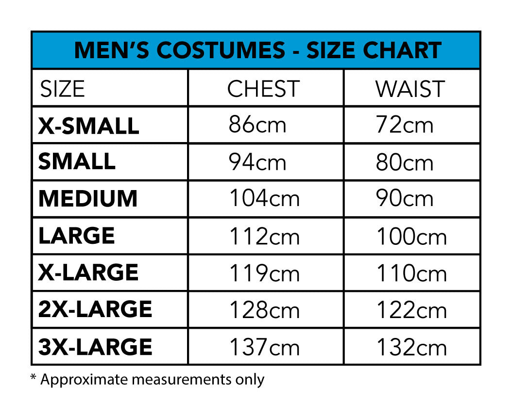 Size Chart Ted Lasso Mens Costume
